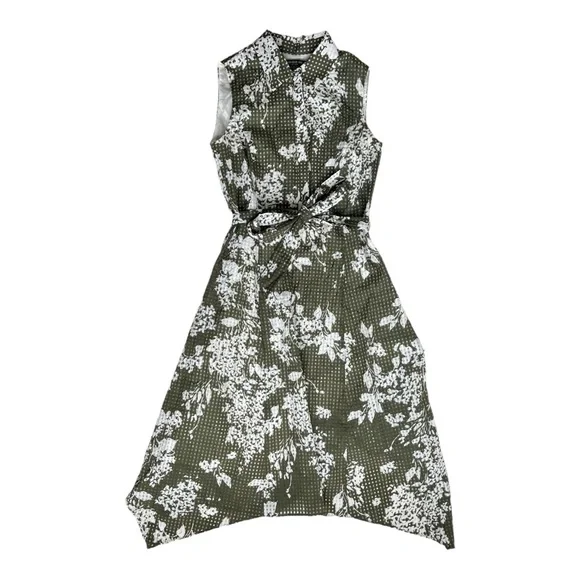 Lafayette 148 New York Dresses | Lafayette 148 Green / White Floral Sleeveless Belted Shirtdress | Color: Green/White | Size: 2 | Fashionistainkc's